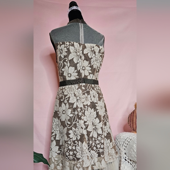 Altar'd State Women's Brown & Cream Floral Lace Dress - Size M - Mesh Yoke & Tul - Picture 12 of 14